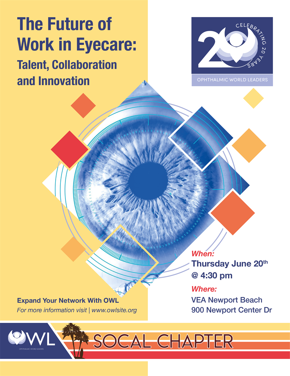 Join us our OWL SoCal Chapter Program at Octane's OTF on Thursday, June 20, 2024 | 4:30-5:30 PM PDT "The Future of Work in Eyecare: Talent, Collaboration and Innovation"; then at 5:30 PM PDT Enjoy a Networking Reception with attendees of Octane's OTF | Location: VEA Newport Beach (Monaco Room), 200 Newport Center Drive (Register now to attend!)