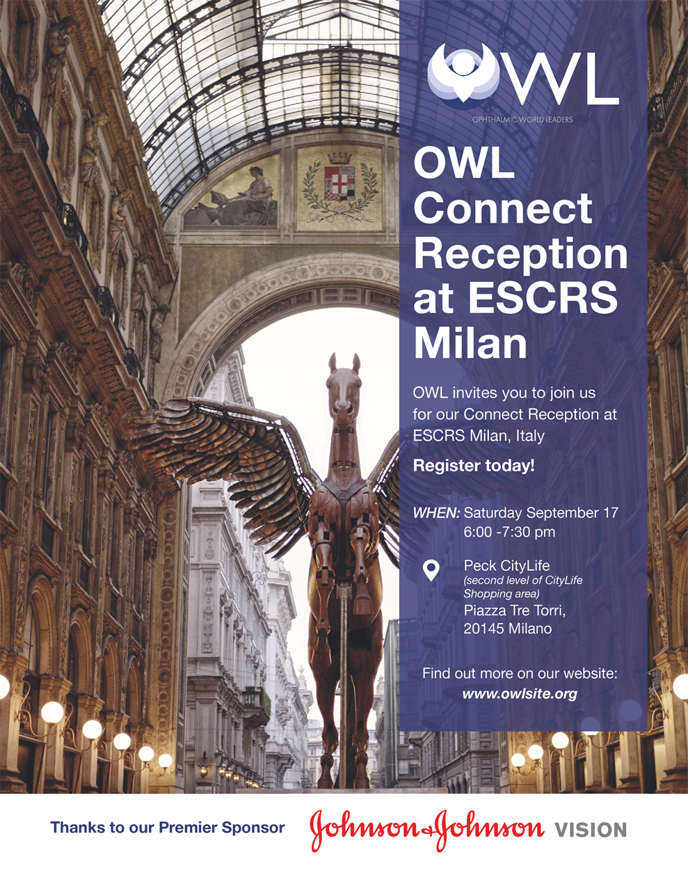 OWL Connect at ESCRS | Peck CityLife - Piazza Tre Torri, 20145 Milano MI, Italy; Sat, September 17th @ 6 PM | Thank you to Johnson & Johnson Vision, our Premier Sponsor (Click to register)